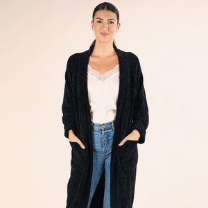 Love Stitch Black Chenille Cable Knit Oversize Cardigan Duster